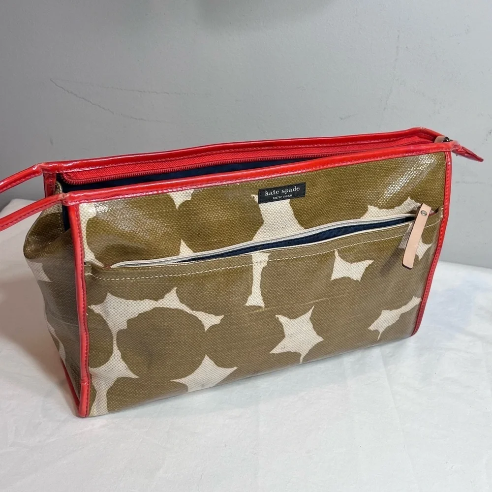 Kate Spade xl toiletries case bag pouch mod brown burnt red/orange cream